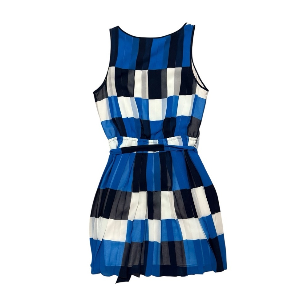 Banana Republic Geometric Print Chiffon Pleated Dress Blk/ Blue/ White sz 12 - Picture 4 of 11